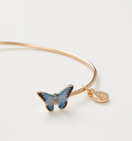 Fable England Enamel Blue Butterfly Bangle 2 Fable England Enamel Blue Butterfly Bangle - Image 2