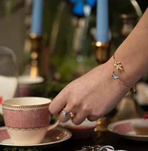 Fable England Enamel Blue Butterfly Bangle 3 Fable England Enamel Blue Butterfly Bangle - Image 3