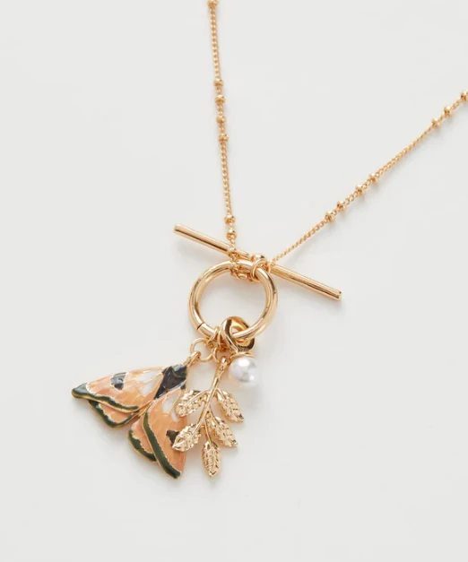 Fable England Enamel Moth And Leaf Charm Necklace 1 Fable England Enamel Moth And Leaf Charm Necklace