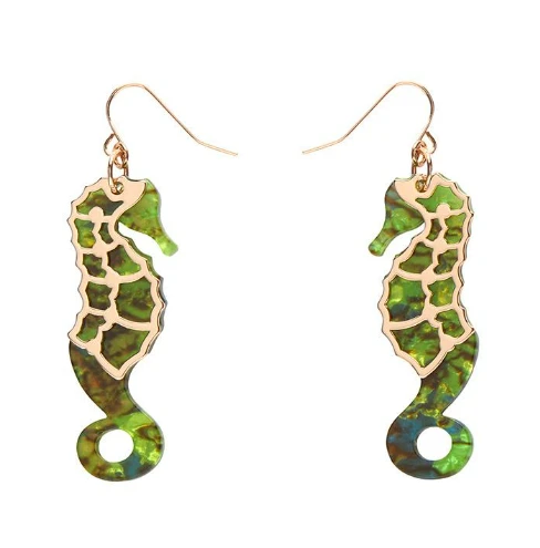 Erstwilder La Belle Epoque Seahorse Drop Earrings Green 1 Erstwilder La Belle Epoque Seahorse Drop Earrings Green