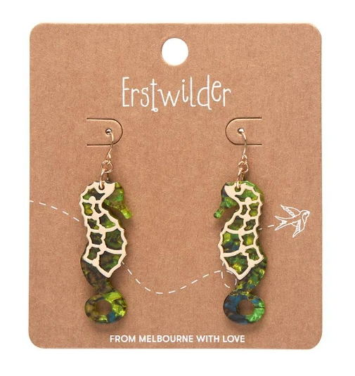 Erstwilder La Belle Epoque Seahorse Drop Earrings Green 2 Erstwilder La Belle Epoque Seahorse Drop Earrings Green - Image 2